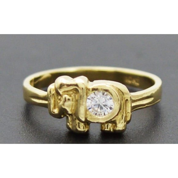 Real 10k Yellow Solid Gold Shiny Kids CZ Elephant Charm Ring 1.1 gr Size 2 - Picture 1 of 4